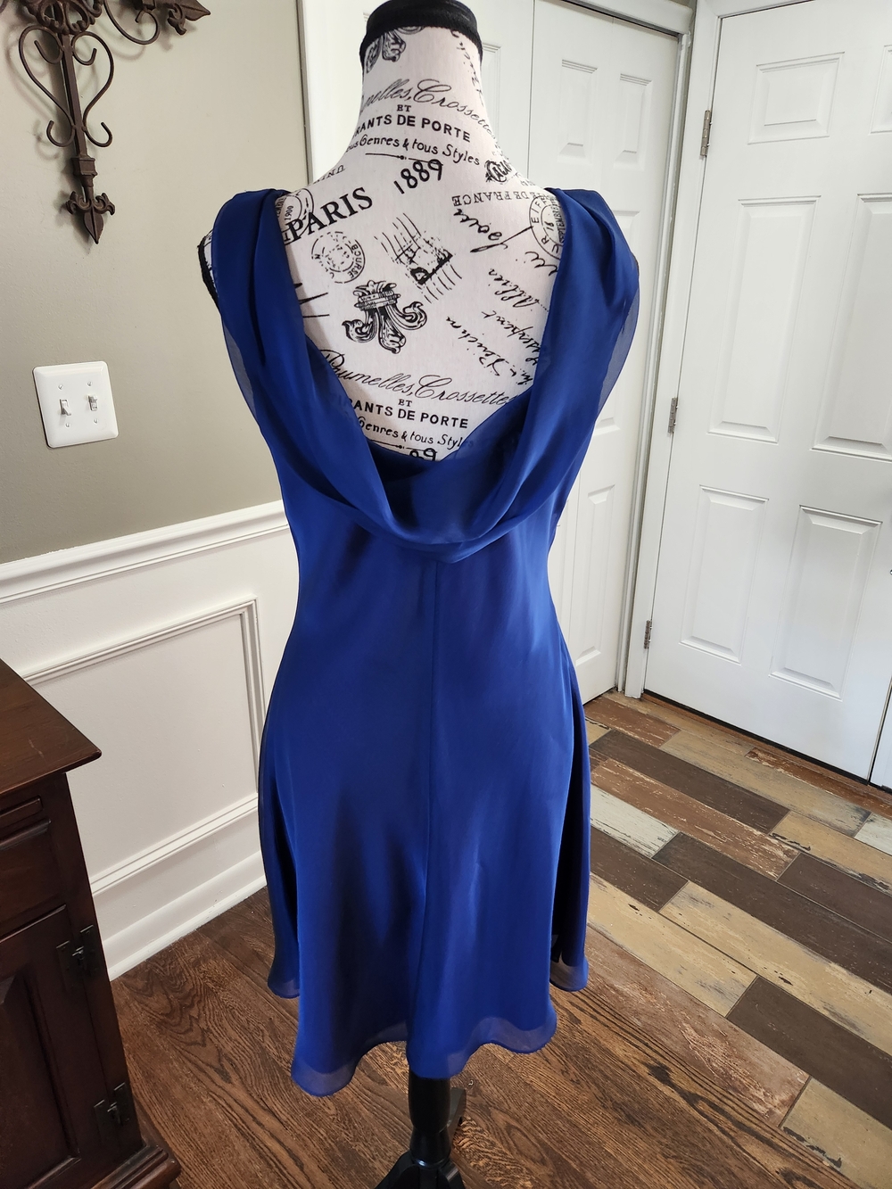 Royal Blue Chiffon Dress With Purple Lining Sleeveless Sheath Dress - Picture 2 of 7